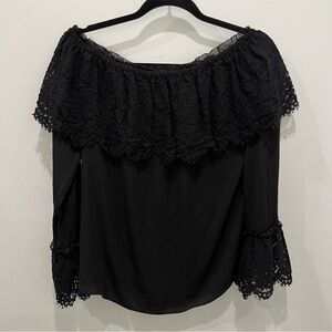 White House Black Market Off Shoulder Lace Black Top
